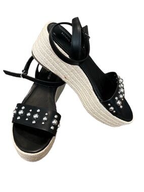 MARC FISHER Joyce Espadrille Platform studded black Sandals size 8.5